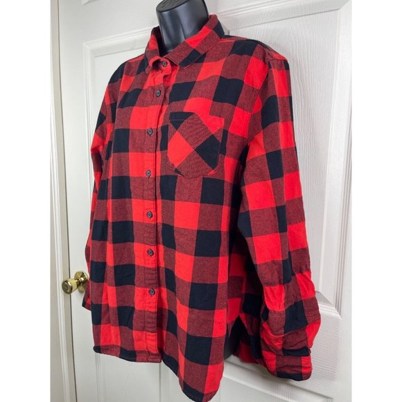 Raspberry Pudding Flannel Shirt Womens Plus Size XXL Black Red Plaid Classic Fit - Picture 5 of 9